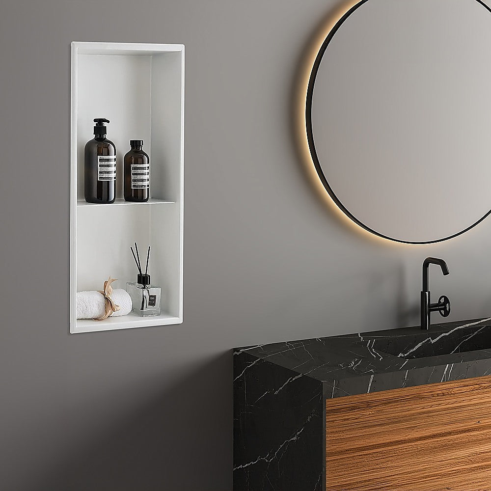 641 x 336 x 101mm Shower Niche Double Shelf Organizer No Tile Needed in White V63-900761