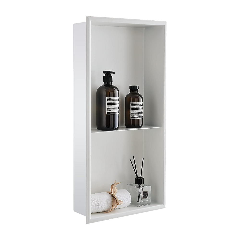 641 x 336 x 101mm Shower Niche Double Shelf Organizer No Tile Needed in White V63-900761