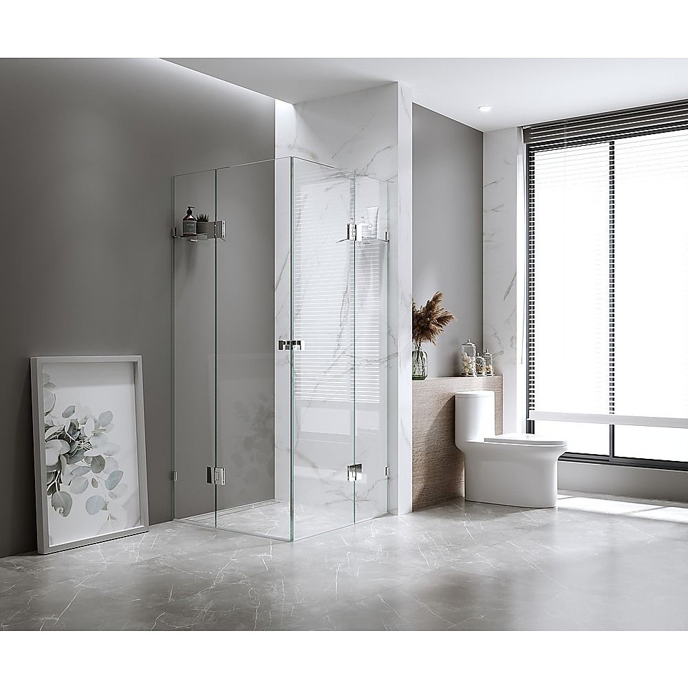 100x110cm Double Door Corner Shower Screen – Gold F-Brackets, SS Hinges & Round Knob Handle