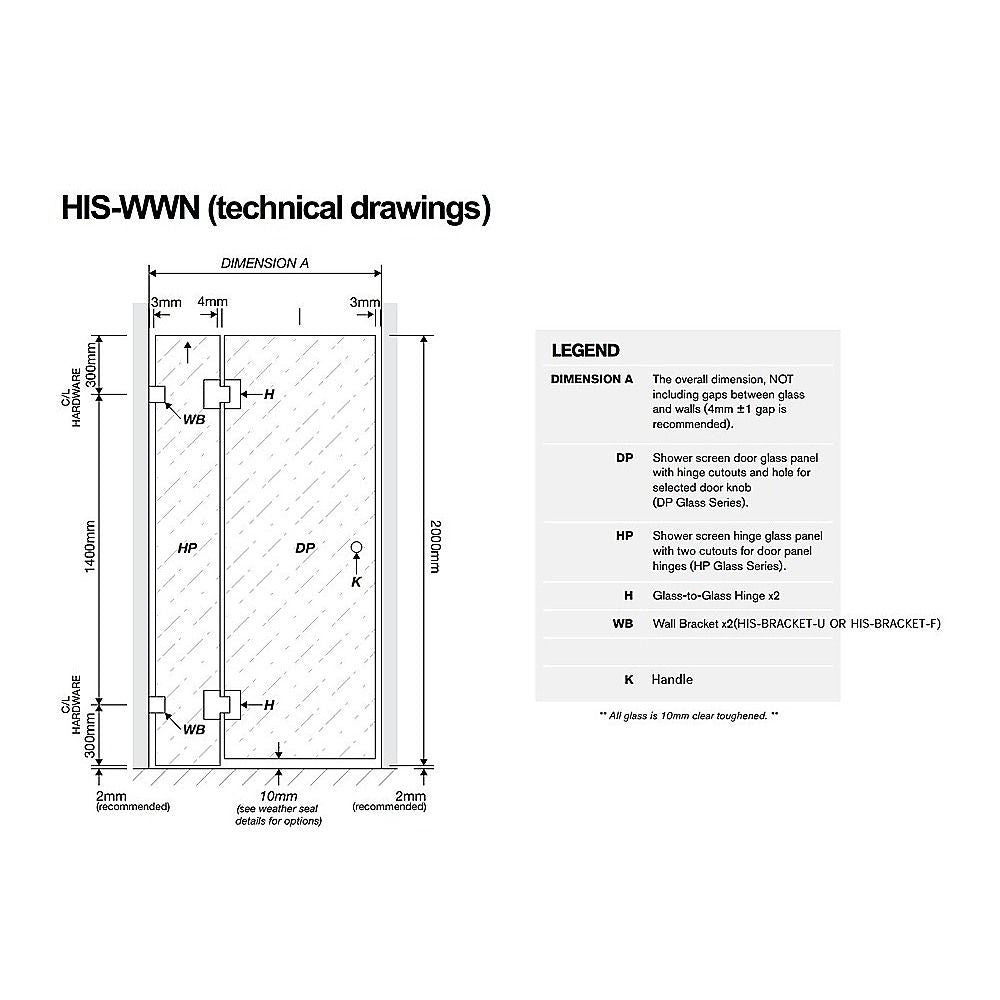 100x120cm Double Door Corner Shower Screen – Gold F-Brackets, SS Hinges & Square Knob Handle