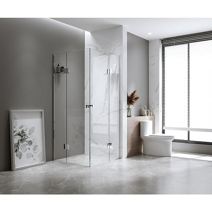 110x110cm Double Door Corner Shower Screen - Wall Channels with SS Hinges in Chrome, Round Handle V63-904451