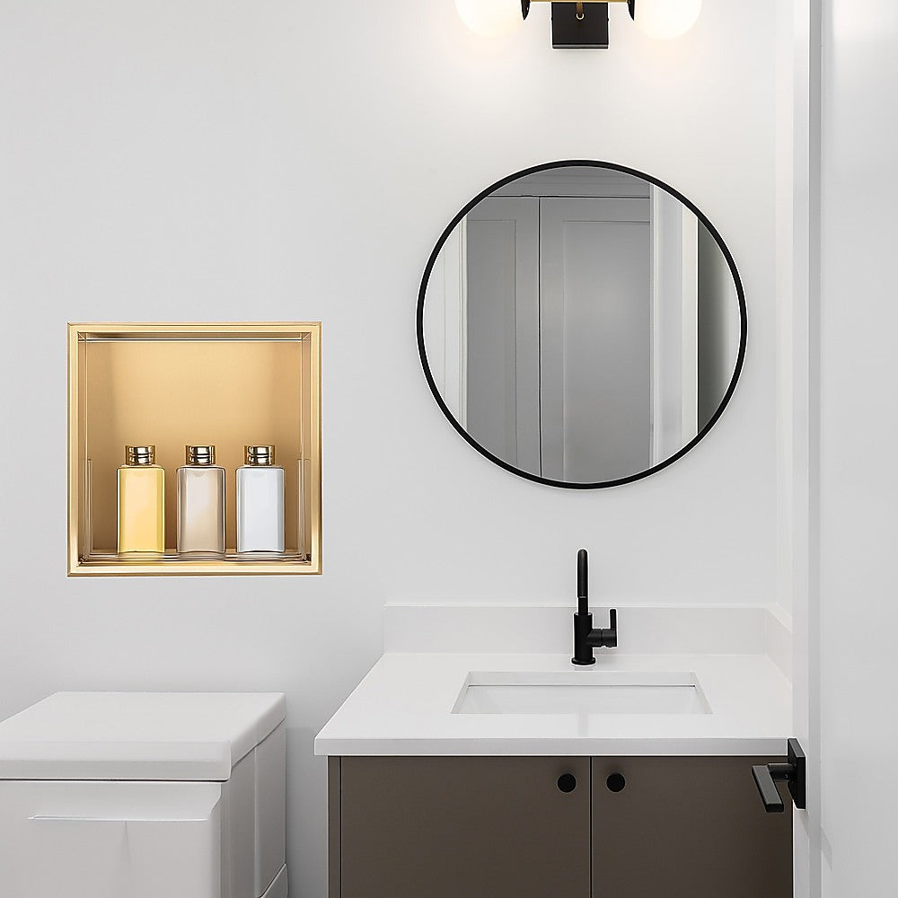 336 x 336 x 101mm Shower Niche Single Shelf Organizer No Tile Needed in Gold V63-905651