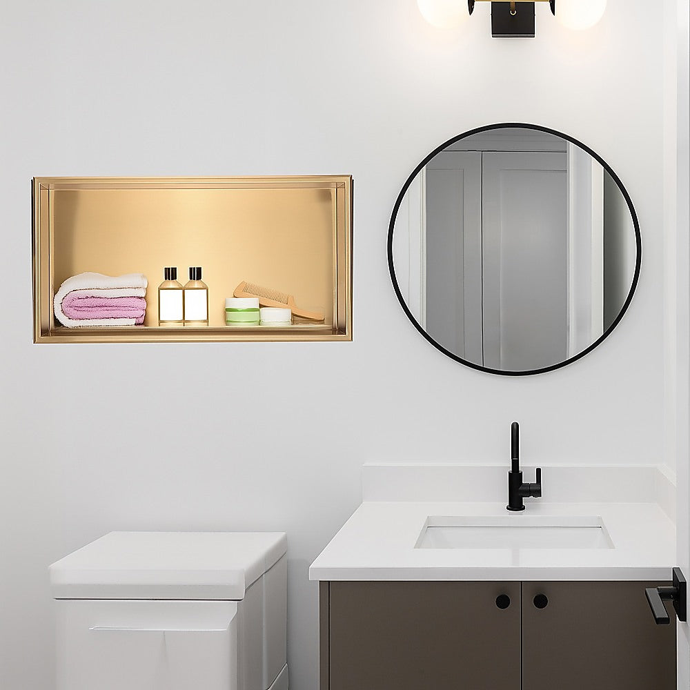 641 x 336 x 101mm Shower Niche Single Shelf Organizer No Tile Needed in Gold