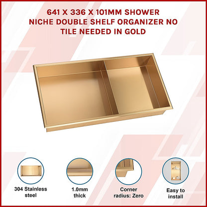 641 x 336 x 101mm Shower Niche Double Shelf Organizer No Tile Needed in Gold V63-905671