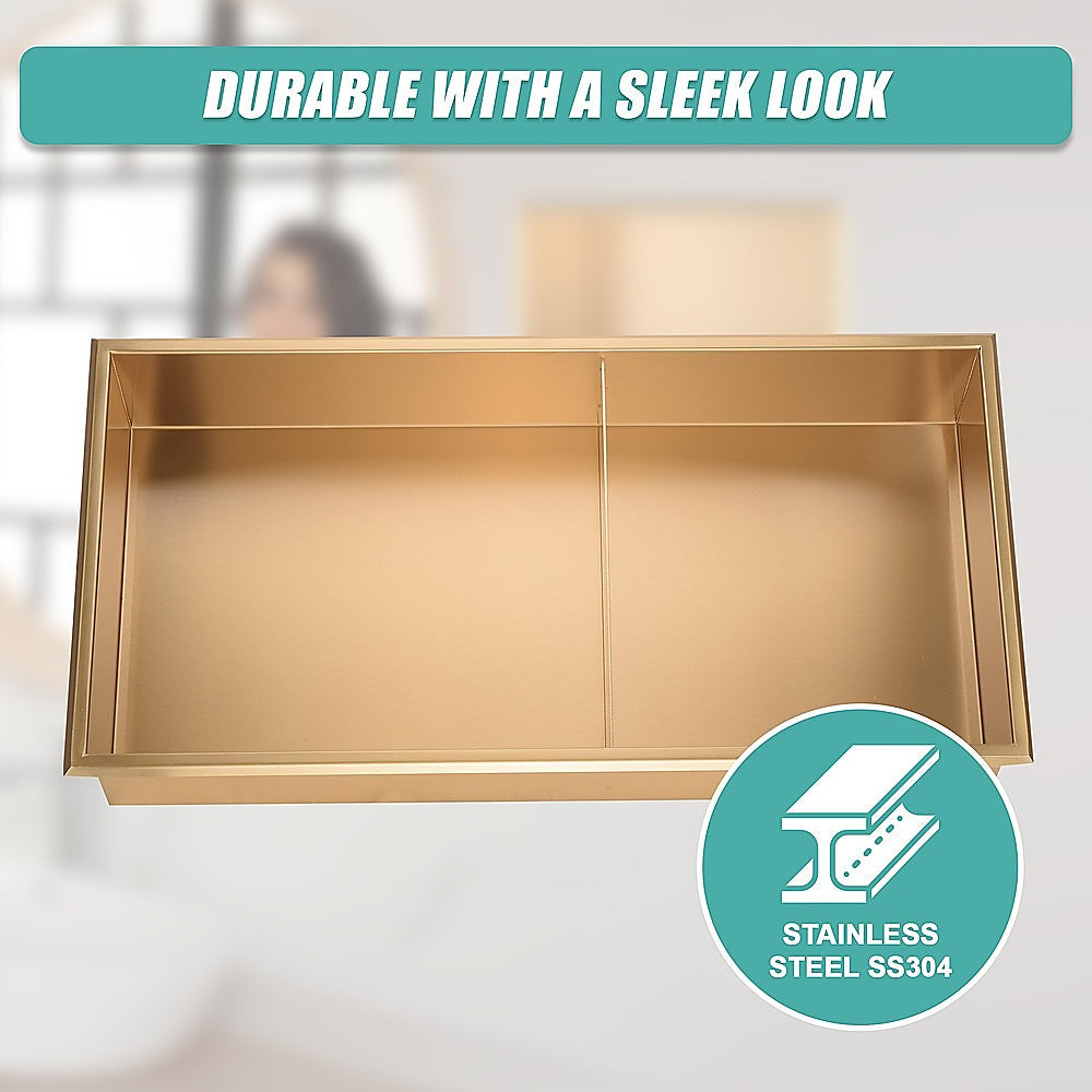 641 x 336 x 101mm Shower Niche Double Shelf Organizer No Tile Needed in Gold V63-905671