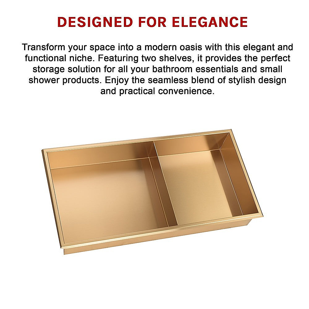 641 x 336 x 101mm Shower Niche Double Shelf Organizer No Tile Needed in Gold V63-905671