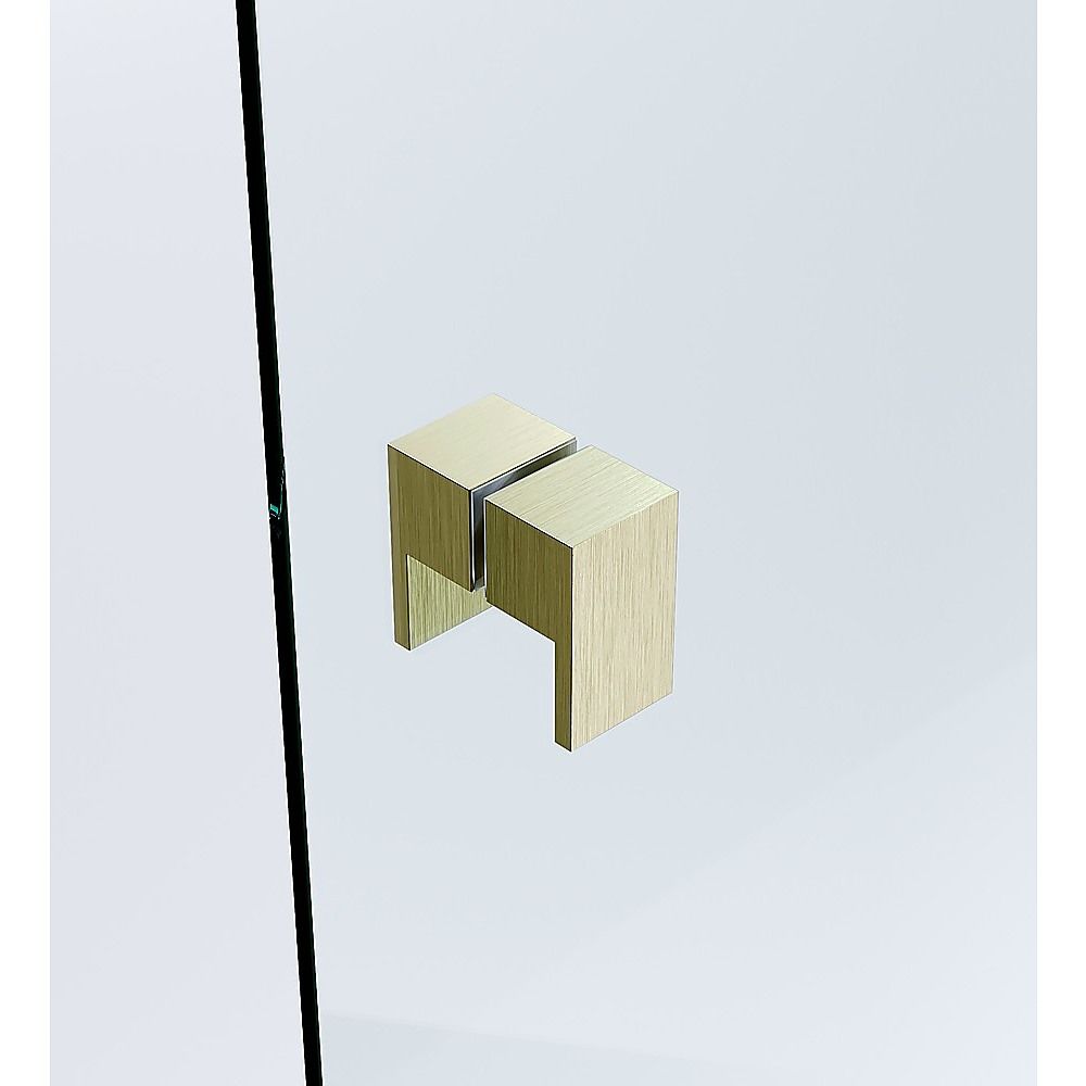 90cm Frameless Diamond Shower Screen – Gold F-Brackets with SS Hinges & Square Double Pull Handle