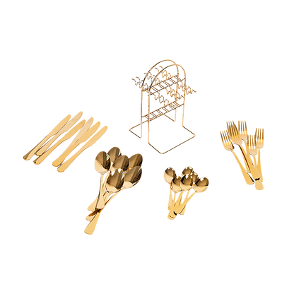 Tableware 24PC Gold Cutlery Set SS304 Household Knife Fork Spoon Kitchen with Storage Rack Dinner Service