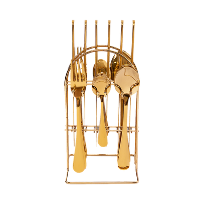 Tableware 24PC Gold Cutlery Set SS304 Household Knife Fork Spoon Kitchen with Storage Rack Dinner Service