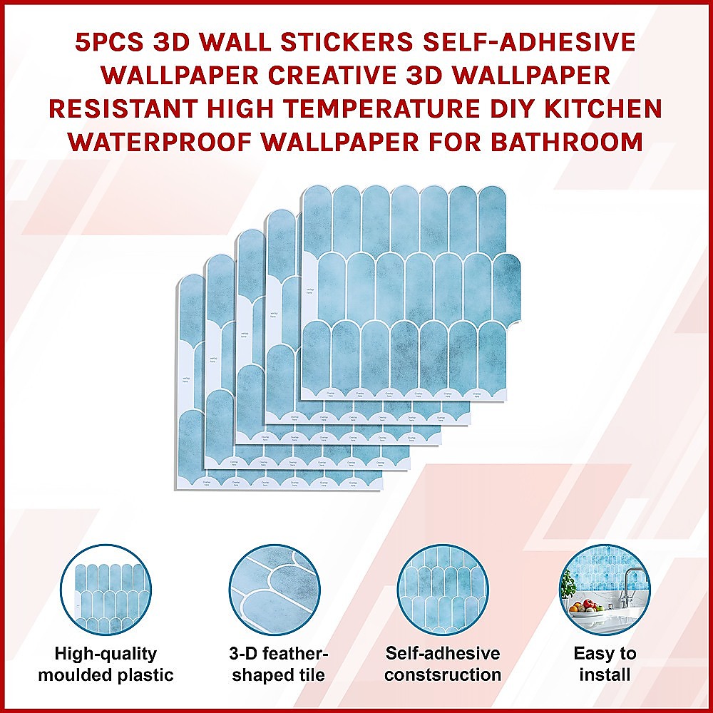 5pcs 3D Wall Stickers Self-adhesive Wallpaper Resistant High Temperature V63-911671