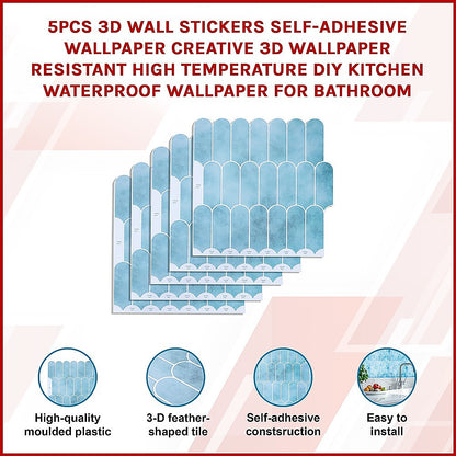 5pcs 3D Wall Stickers Self-adhesive Wallpaper Resistant High Temperature V63-911671