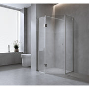 100cm Frameless Diamond Shower Screen – Channels with Brass Hinges in Gold, Square Double Pull Handle