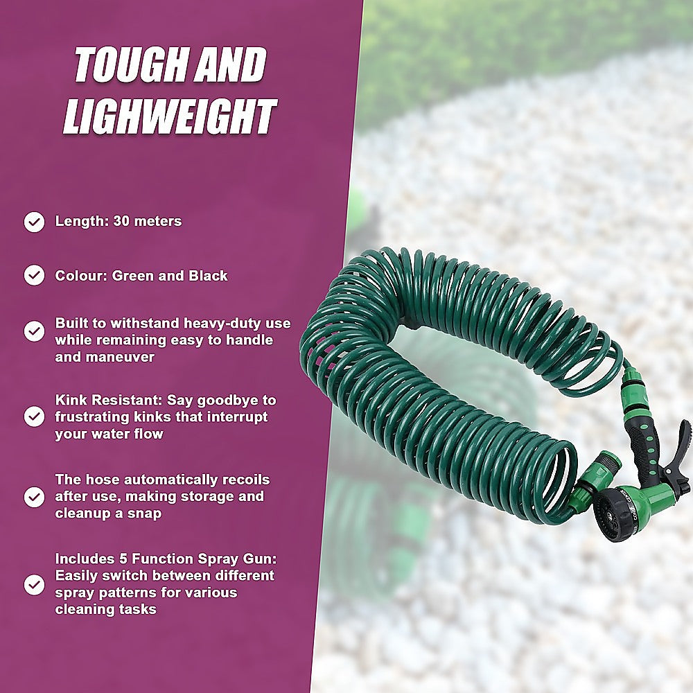 30M Garden Hose Heavy-Duty Coiled Spiral Car Washing Cleaning Water Hose Garden V63-912781