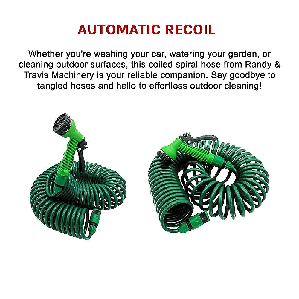 30M Garden Hose Heavy-Duty Coiled Spiral Car Washing Cleaning Water Hose Garden V63-912781