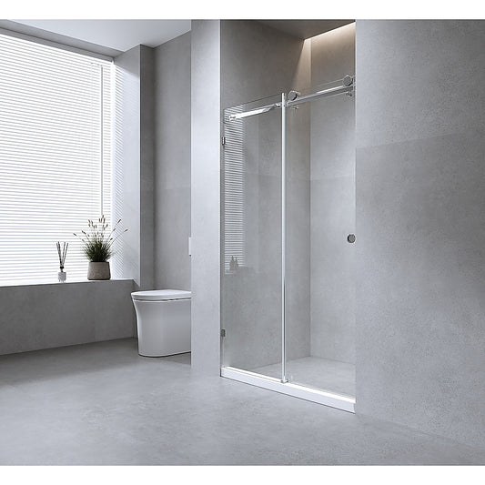 180cm Frameless Glass Sliding Shower Door - With Black Rail and Wall Channel for Modern Bathrooms V63-913071