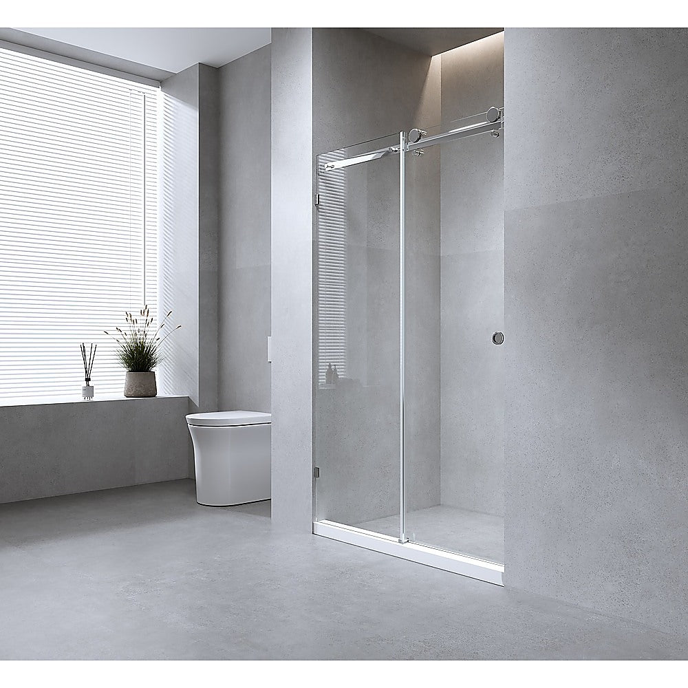 120cm Frameless Glass Sliding Shower Door - With Nickel Rail and Wall Channel for Modern Bathrooms V63-913371