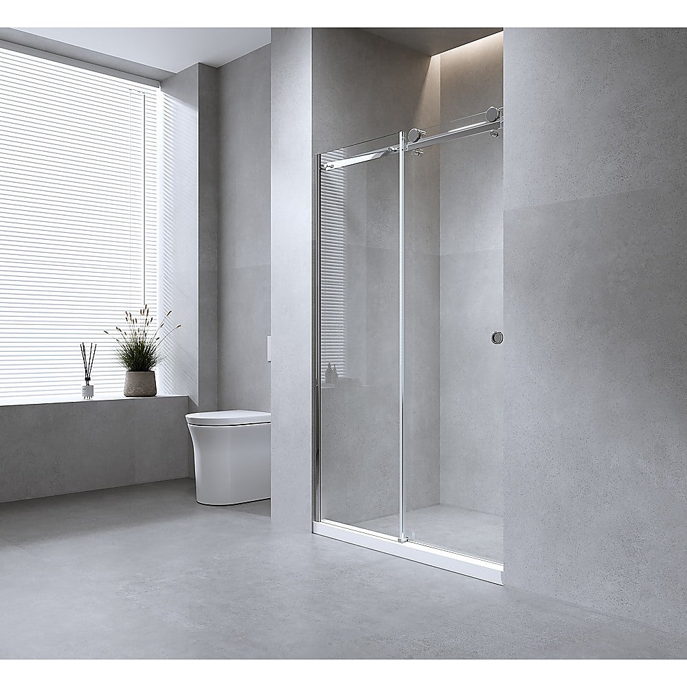 130cm Frameless Glass Sliding Shower Door - With Gunmetal Rail and U-Brackets for Modern Bathrooms V63-913521