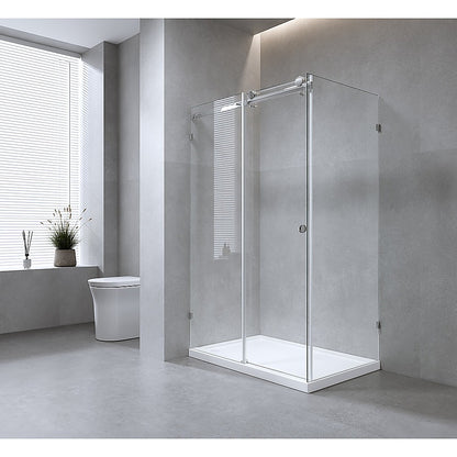 160x80cm Frameless Glass Sliding Corner Shower - With White Rail and U-Brackets for Contemporary Bathrooms V63-914731