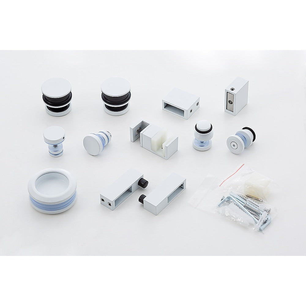160x90cm Frameless Glass Sliding Corner Shower - With White Rail and U-Brackets for Contemporary Bathrooms V63-914751