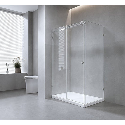 120x90cm Frameless Glass Sliding Corner Shower - With Nickel Rail and U-Brackets for Contemporary Bathrooms V63-914931