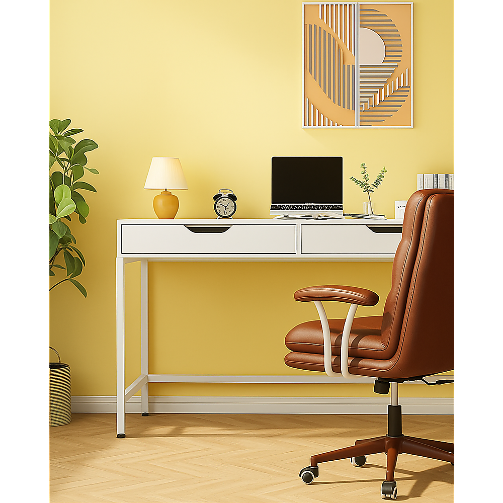 White Computer Desk - Modern PC Laptop Table for Gaming, Home Office, or Study Space Furniture V63-916171