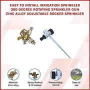 Easy to Install Irrigation Sprinkler 360 Degree Rotating Sprinkler Gun Zinc Alloy Adjustable Rocker Sprinkler V63-916181