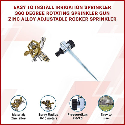 Easy to Install Irrigation Sprinkler 360 Degree Rotating Sprinkler Gun Zinc Alloy Adjustable Rocker Sprinkler V63-916181
