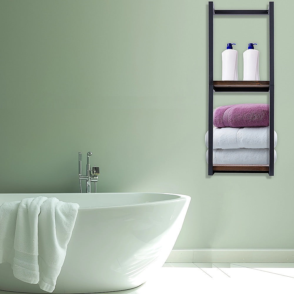 Stylish Bathroom Towel Storage Rack with Wooden Shelves V63-916231