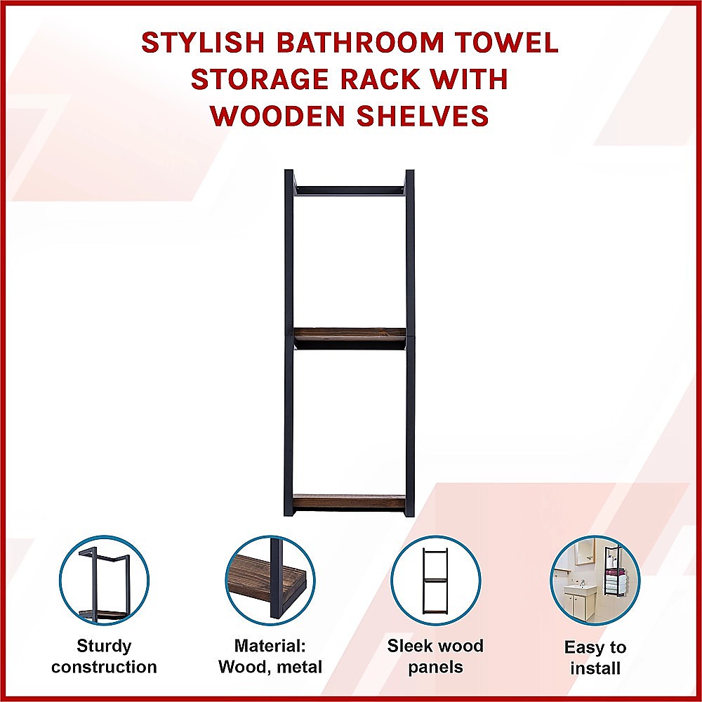 Stylish Bathroom Towel Storage Rack with Wooden Shelves V63-916231