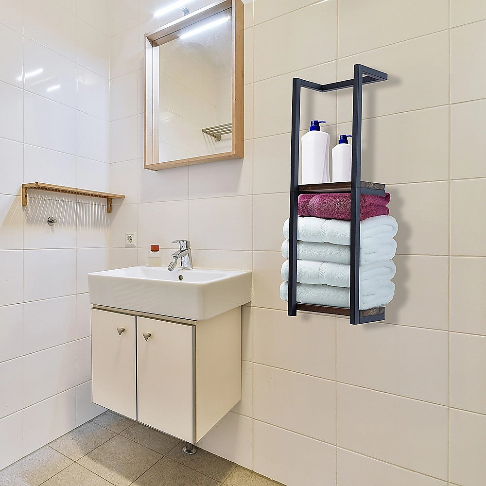 Stylish Bathroom Towel Storage Rack with Wooden Shelves V63-916231
