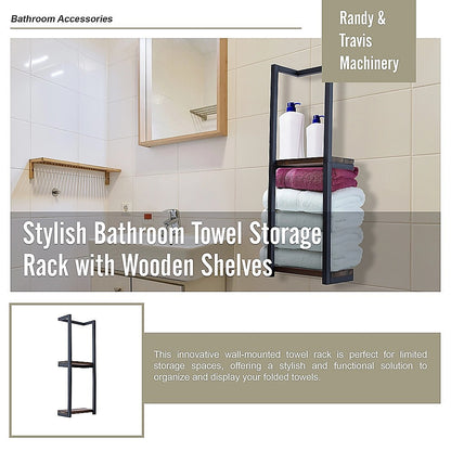 Stylish Bathroom Towel Storage Rack with Wooden Shelves V63-916231