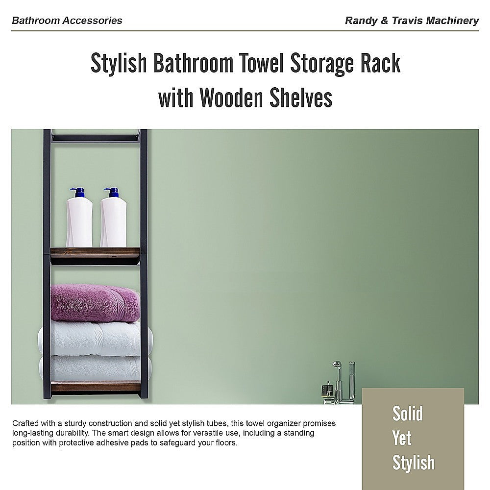 Stylish Bathroom Towel Storage Rack with Wooden Shelves V63-916231