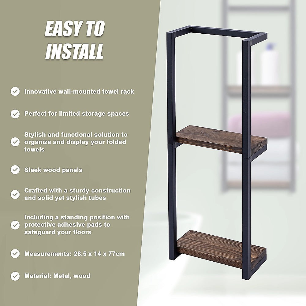 Stylish Bathroom Towel Storage Rack with Wooden Shelves V63-916231
