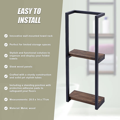 Stylish Bathroom Towel Storage Rack with Wooden Shelves V63-916231