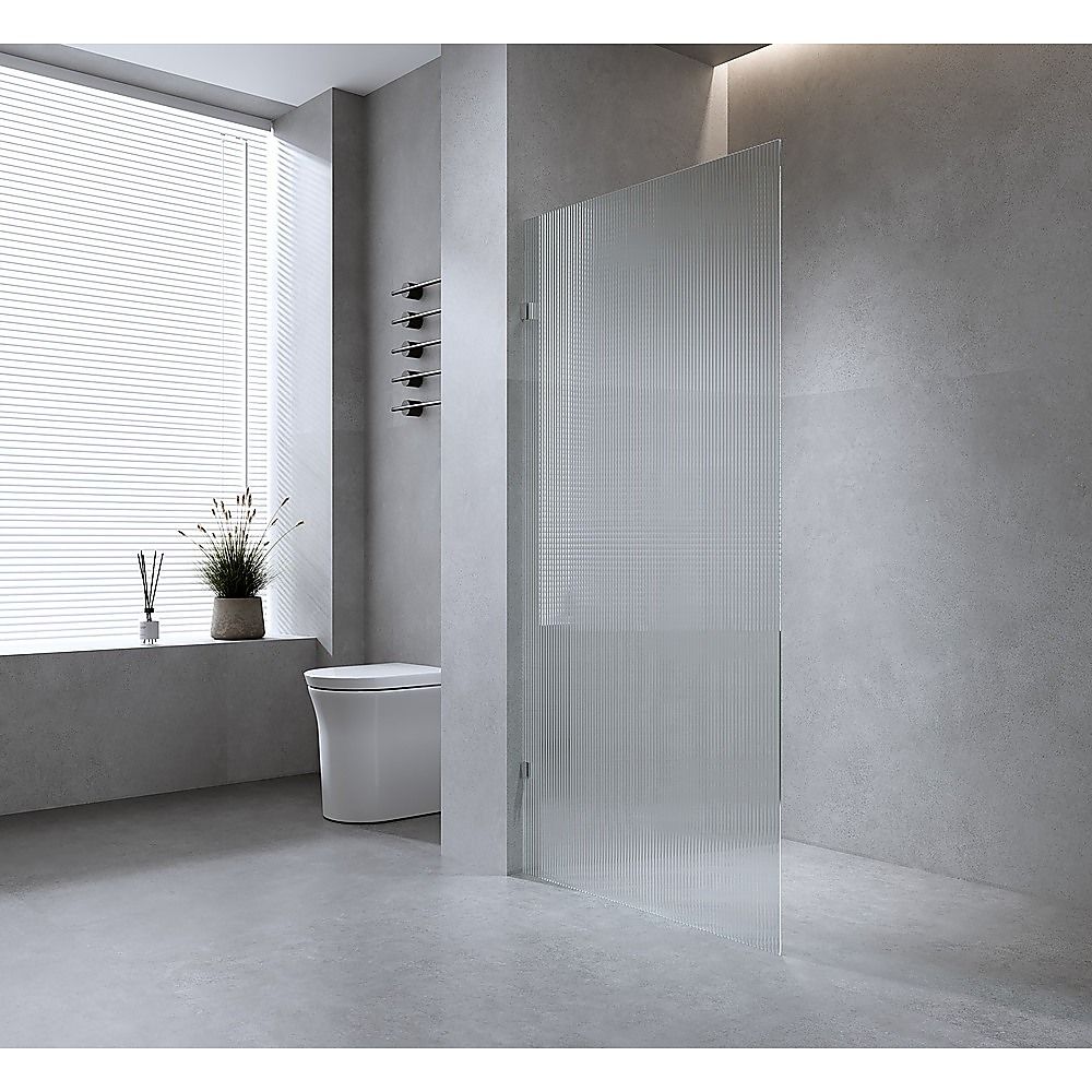 100cm Reeded Glass Shower Screen with Gold F-Brackets and Floor F-Bracket