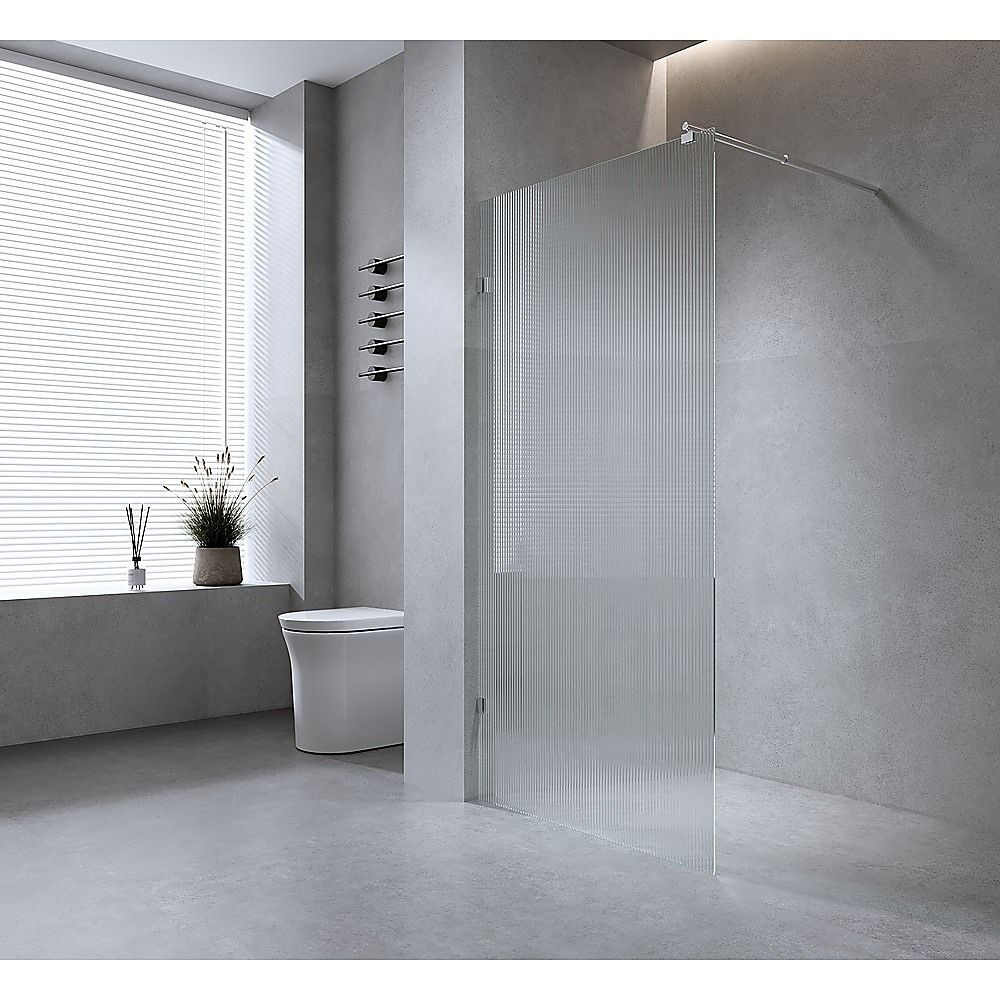 100cm Reeded Glass Shower Screen with Gold F-Brackets and Floor F-Bracket