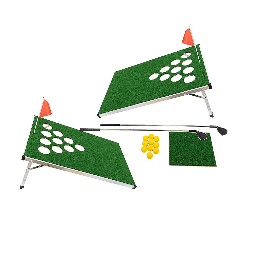 Golf Cornhole Game With Chipping Mats, Golf Balls, Putters V63-920611