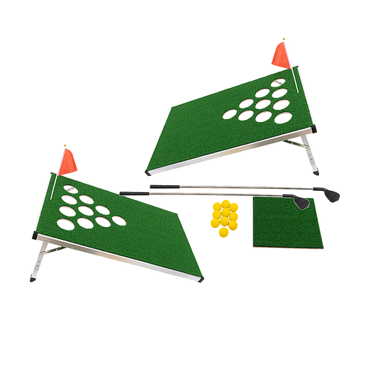 Golf Cornhole Game With Chipping Mats, Golf Balls, Putters V63-920611