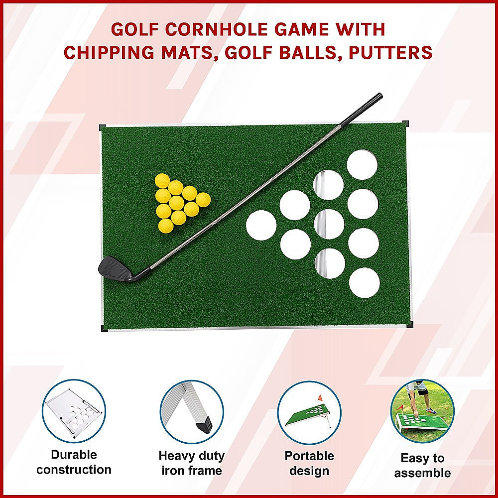 Golf Cornhole Game With Chipping Mats, Golf Balls, Putters V63-920611