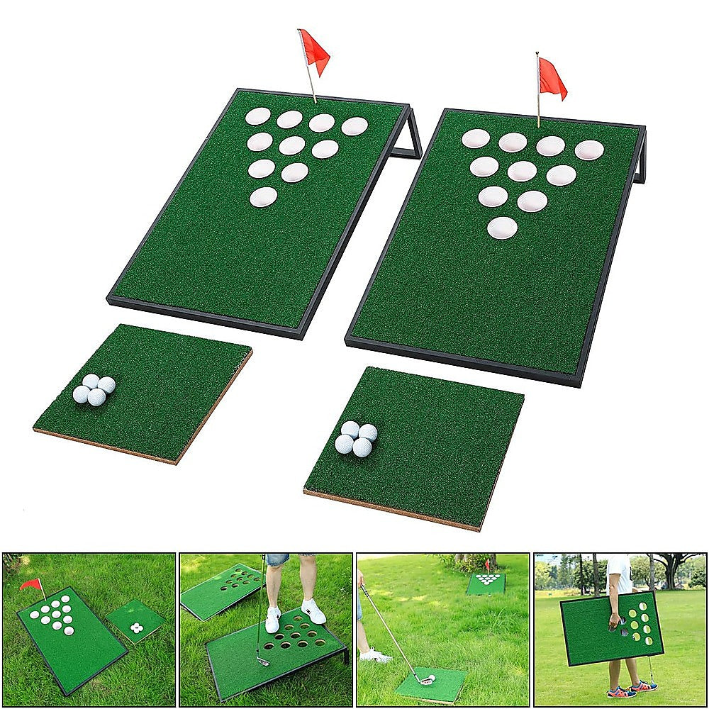 Golf Cornhole Game With Chipping Mats, Golf Balls, Putters V63-920611