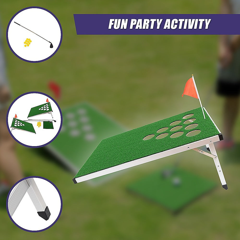 Golf Cornhole Game With Chipping Mats, Golf Balls, Putters V63-920611