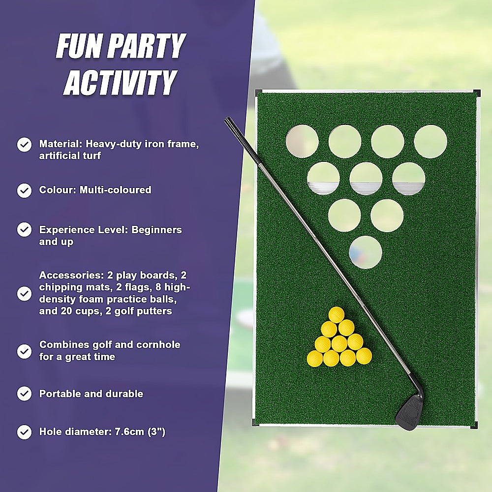 Golf Cornhole Game With Chipping Mats, Golf Balls, Putters V63-920611
