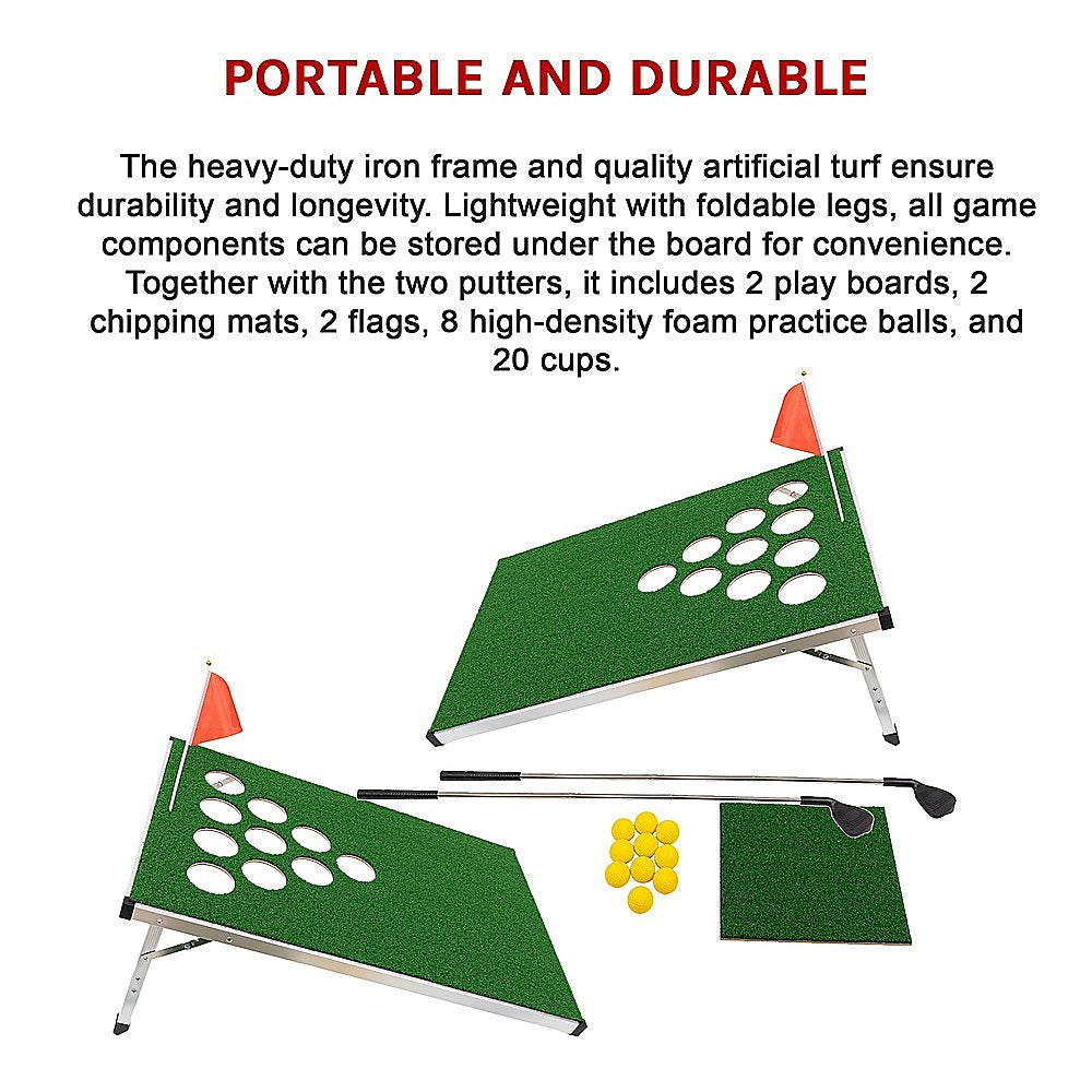 Golf Cornhole Game With Chipping Mats, Golf Balls, Putters V63-920611