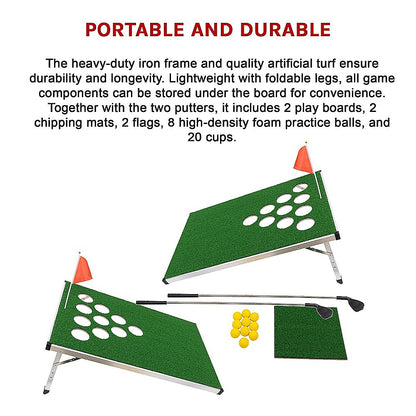 Golf Cornhole Game With Chipping Mats, Golf Balls, Putters V63-920611