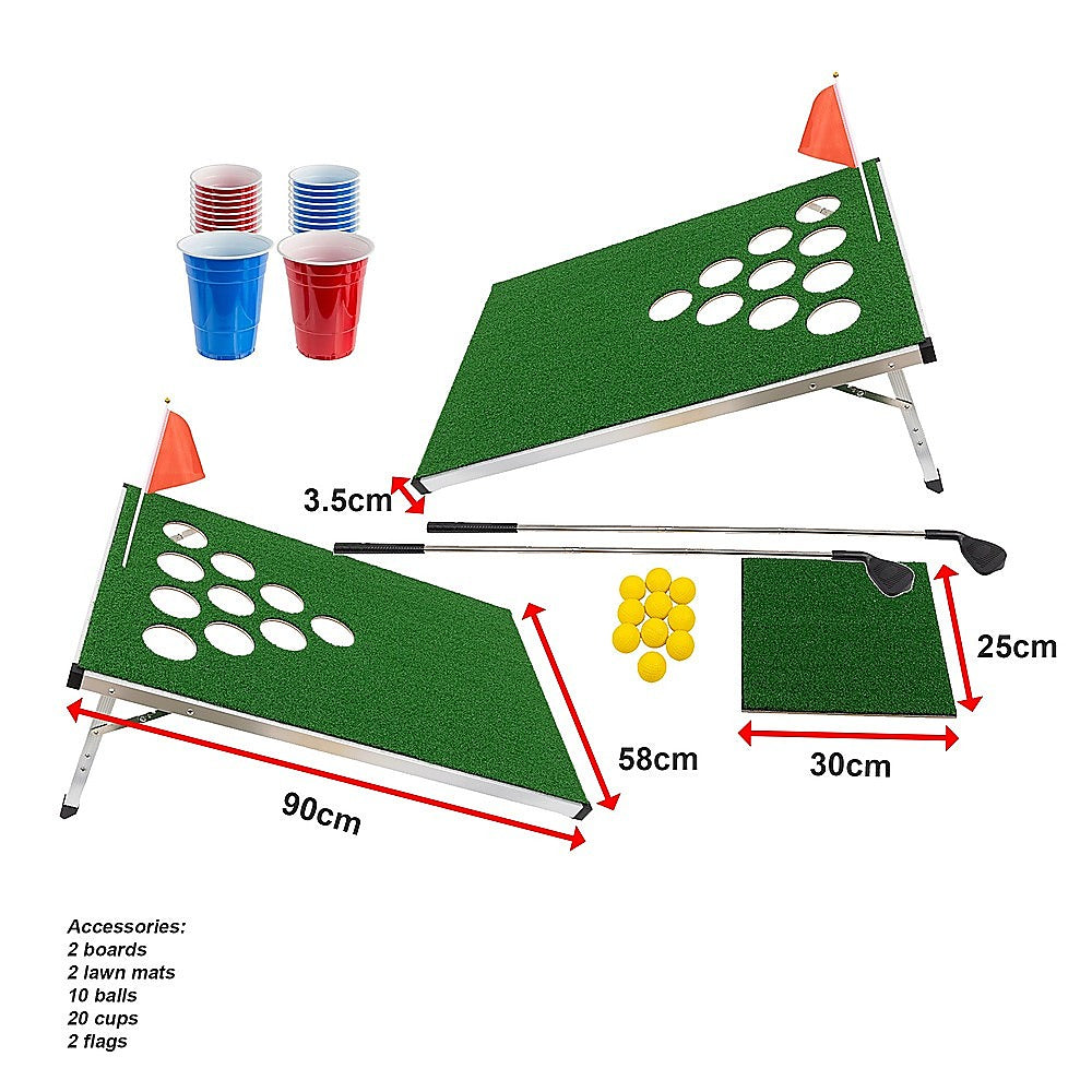Golf Cornhole Game With Chipping Mats, Golf Balls, Putters V63-920611