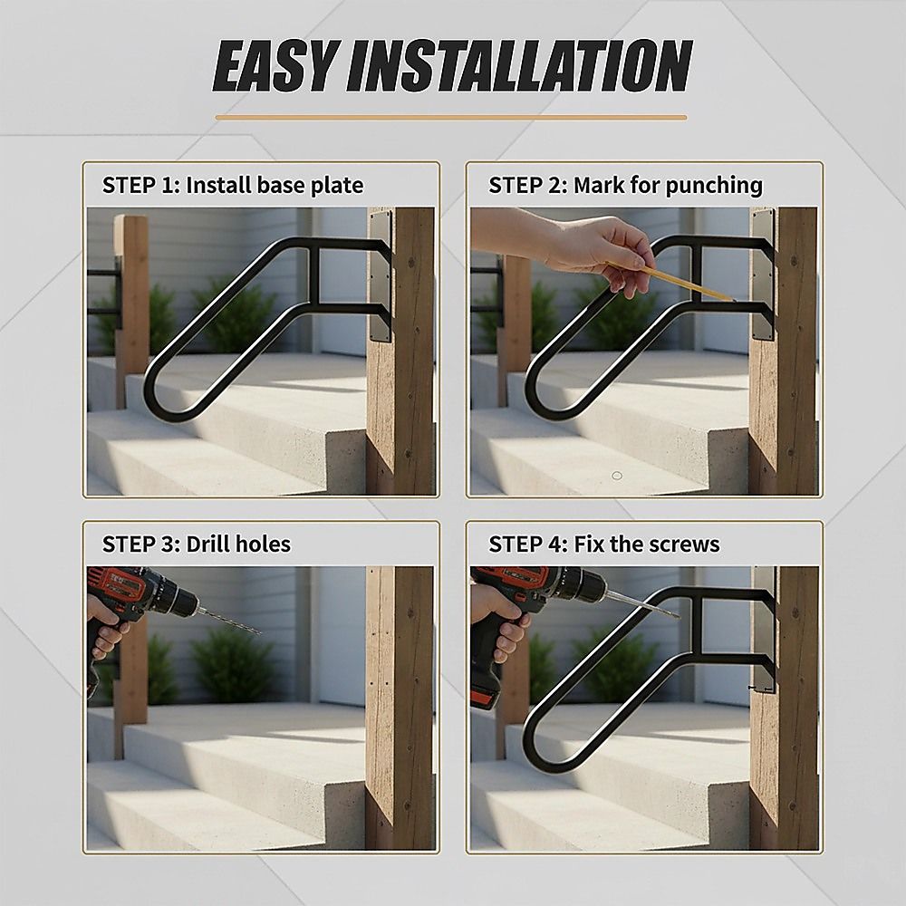 Metal Handrail For Outdoor Indoor Steps Stair Railing Safety Support Rail V63-920651