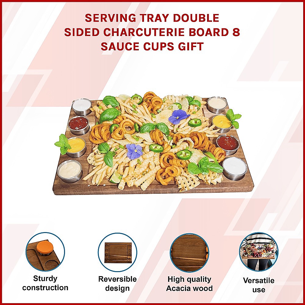 Serving Tray Double Sided Charcuterie Board 8 Sauce Cups Gift V63-920711