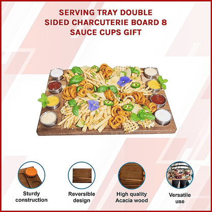 Serving Tray Double Sided Charcuterie Board 8 Sauce Cups Gift V63-920711