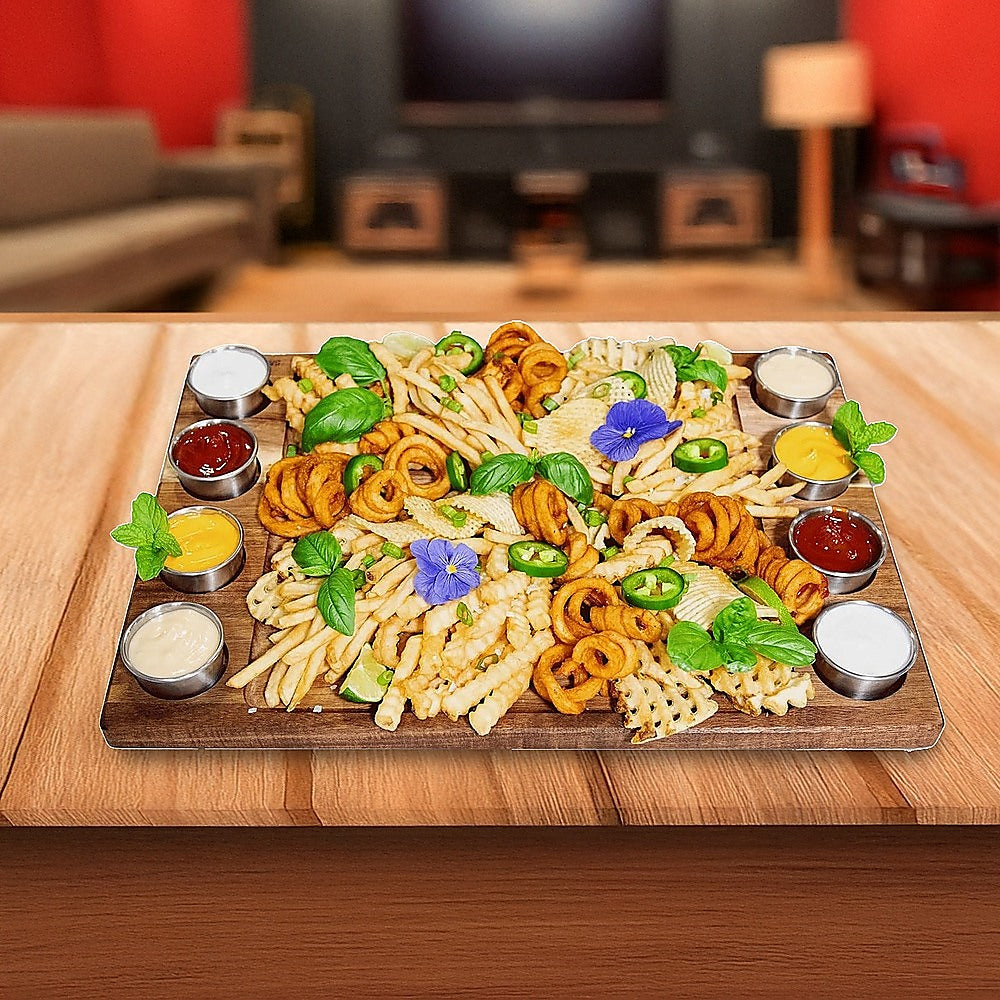 Serving Tray Double Sided Charcuterie Board 8 Sauce Cups Gift V63-920711
