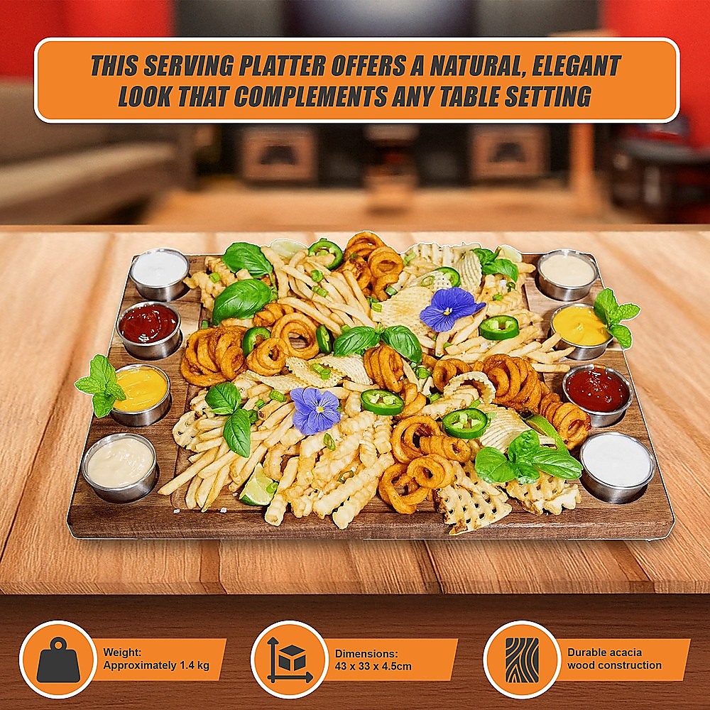 Serving Tray Double Sided Charcuterie Board 8 Sauce Cups Gift V63-920711